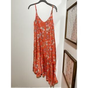 White House Black Market Floral Slip Dress Orange Asymmetrical Summer Midi Size6